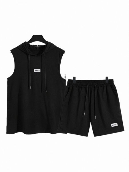 

men letter patched tank & shorts w6vo#, Gray