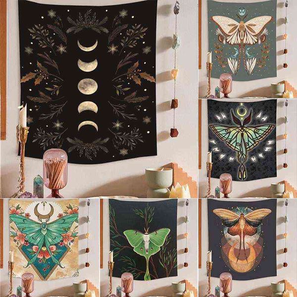 Retro American Butterfly Moon Trippy Tapisserie Hippie Mot Art Tapisserie Wandbehang Decke Dekor Boho Raumdekoration Ästhetisch J220804