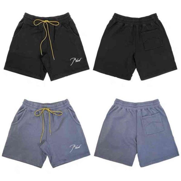

2022 summer fashion brand rhude haze blue embroidered letter drawstring loose casual shorts, White;black