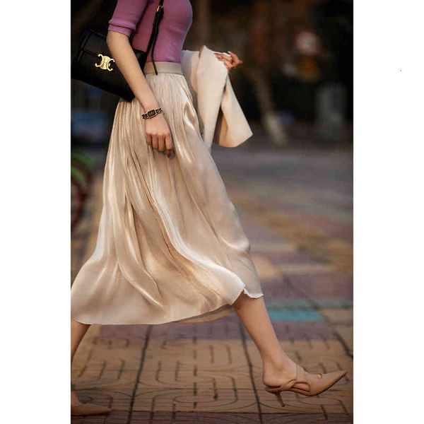 

skirts stepping on the spring fairy floating beautiful silk thread milk pearly feeling willow zou a-shaped skirt women's pleated, Black