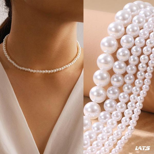 Colares de pingentes de imitação branca elegante colar pérola para mulheres para mulheres grandes redondos charme de moda jóia menina de presente