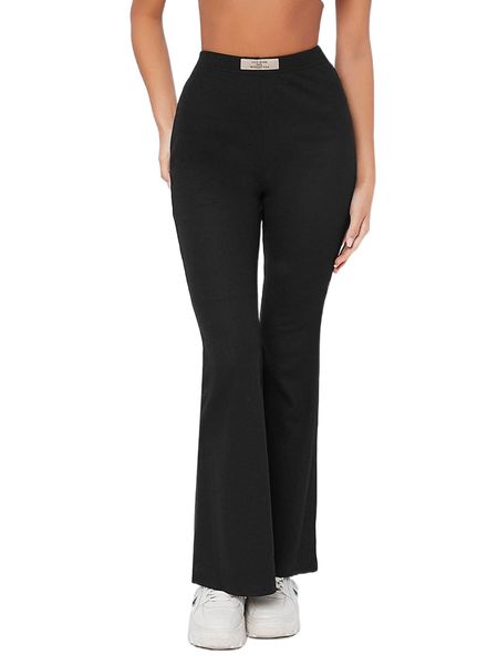

petite solid patched flare leg pants u0un#, Black;white