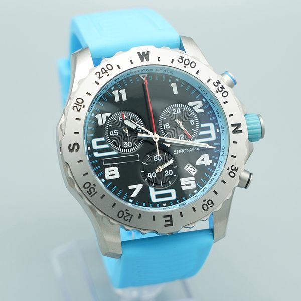 

luxury mens watch japan super quartz endurance pro chronograph 44mm avenger hurricane baby blue rubber strap steel case 1884 men watches har, Slivery;brown