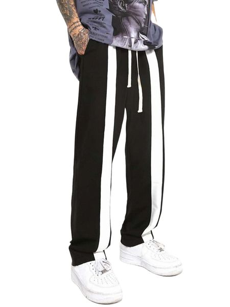 

men two tone drawstring waist sweatpants k4ib#, Black