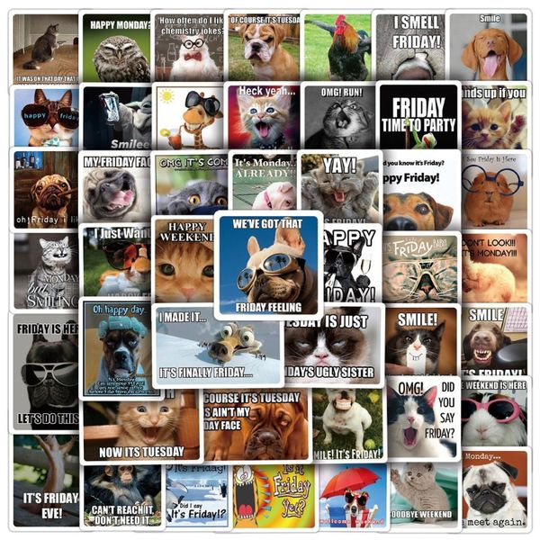 

50pcs cool happy friday funny cat dog whimsy animal graffiti stickers for diy luggage lapskateboard motorcycle bicycle stickers