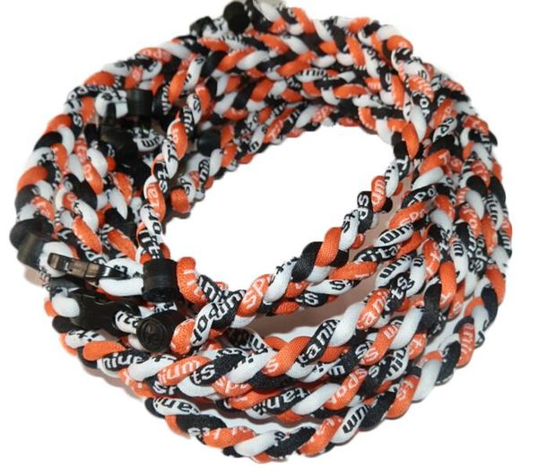 

3 ropes tornado braided titanium necklace baseball football germanium&titanium many colors size ys222, Silver