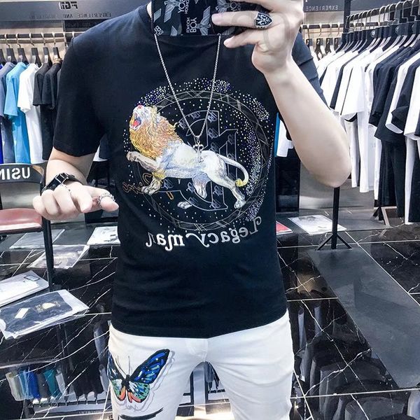 

men's t-shirts designer printed lion light luxury short sleeve t-shirt men's fashion brand trend 2022 summer new diamond half 1v46, White;black