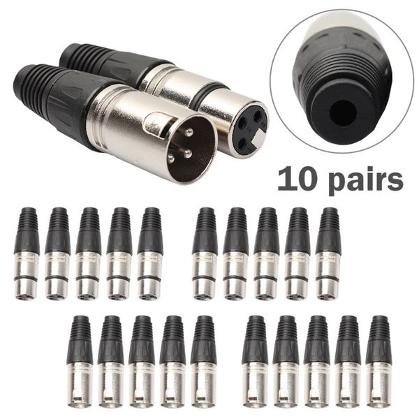 Diğer Aydınlatma Aksesuarları 10 PAIR XLR 3PIN DIME MIC JACK PLUK SES MİKROFON KABLO KONNTER SİYAH CONNESTERS ADAPTÖR DROPLER