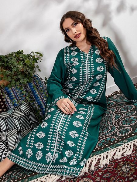 

plus floral print tunic dress c7i9#, Black