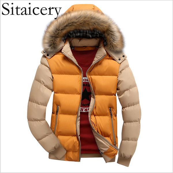 

sitaicery mens winter jacket zippers winter jacket men 4xl mens coats winter jacket men with fur and collar brand clothing mx191121, Black