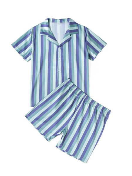 

men block striped shirt & shorts t4sf#, Black;brown