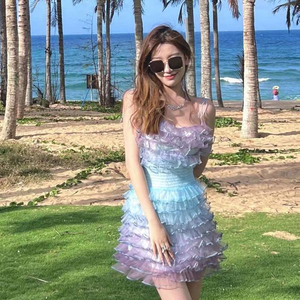 

designer gradient mesh bodycon bud slip dress for women 2022 backless sundress high fashion ruffles mini dress clothing, White;black