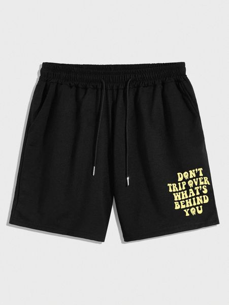 

romwe guys slogan graphic shorts o3jk#, White;black