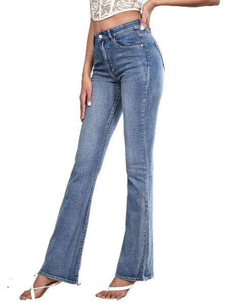 

tall high waist bleach wash flare leg jeans q9dw#, Blue