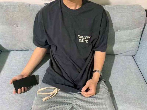 

and spring summer tide br t-shirt gary dept washed used pocket printed letters short sleeve men women, White;black