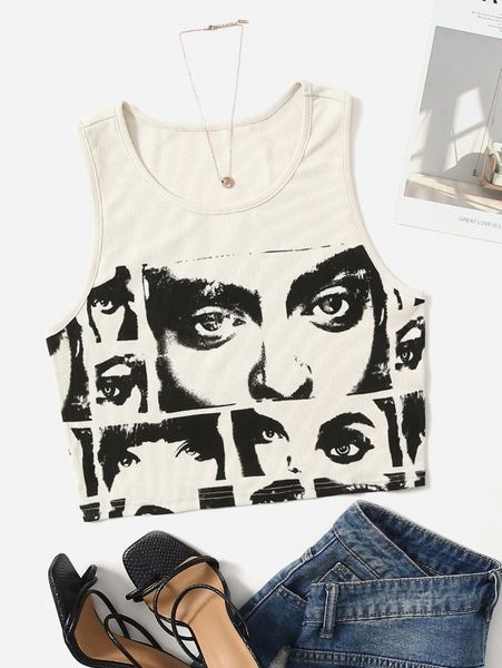 

plus figure graphic tank u949#, Black