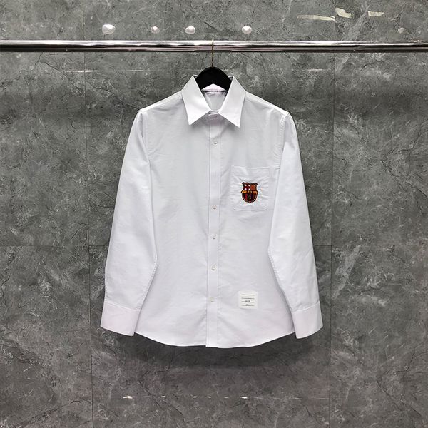 

badge embroidery men's shirt solid white business casual slim fit women's long shirts t fine cotton long-sleeved luxury brand whit, White;black