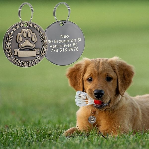 Anpassbare gravierte Haustier-ID-Marke für Hunde und Katzen, Bronze-Namensschild-Tags, personalisierte Anti-Verlust-Adressnummer, Hundehalsband-ID-Anhänger 220610