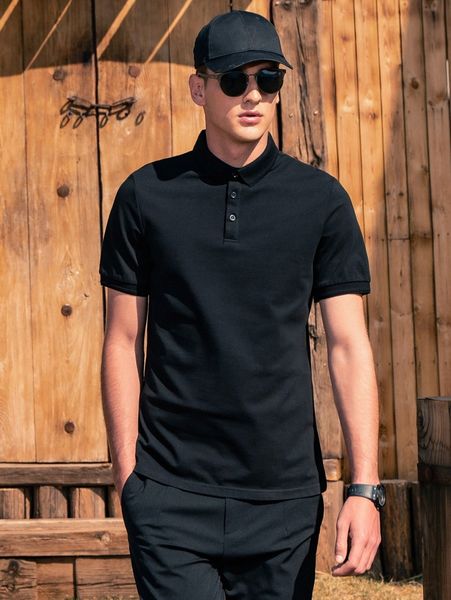 

men solid button detail polo shirt 83tk#, White;black