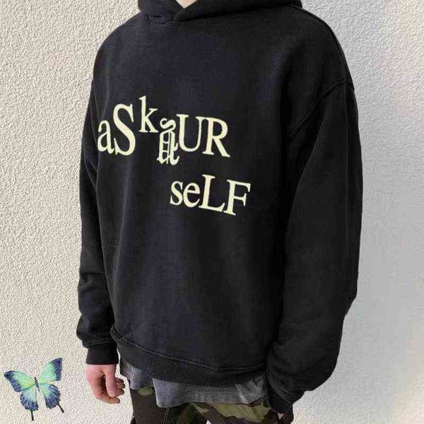 

men's hoodies sweatshirts askyurself high street simple hoody sweatshirt oversize heavy fabric warm pullover hooded t220827, Black