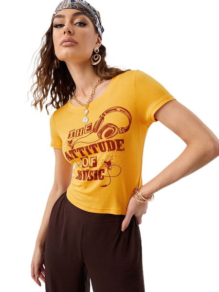 

headset & slogan graphic tee t0wd#, White