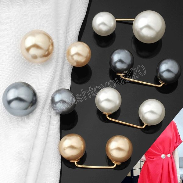 

simple double pearl brooch sweater collar needle brooch pins clothing accessories brooches for women shawl clips fashion jewelry, Gray