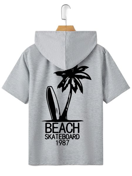 

men tropical and letter graphic drawstring hooded tee t8hd#, White;black