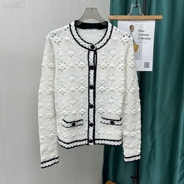 

women's knits & tees designer 2022 spring new slim, hollow out, hook flower, small fragrance knitted cardigan coat77pa 2002 luxury, White