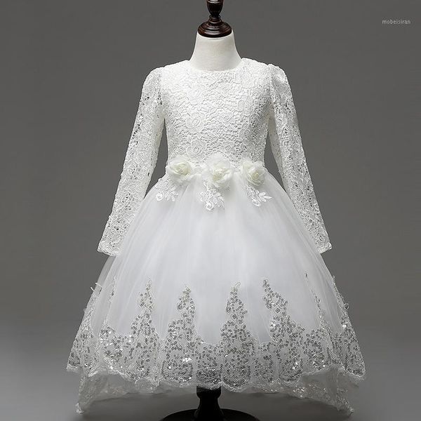 Vestidos femininos design 2022 roupas de crianças, menina menina vestido branco festa de casamento para crianças vestido de renda de manga comprida flor
