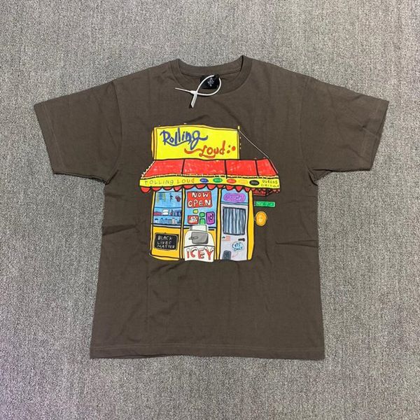 

men's t-shirts rolling loud travis scot shirt vintage short sleeve men women hip hop convenience store on the run graffiti graphics te, White;black