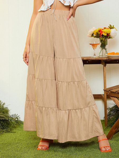 

ruffle hem wide leg pants 79tx#, Black;white
