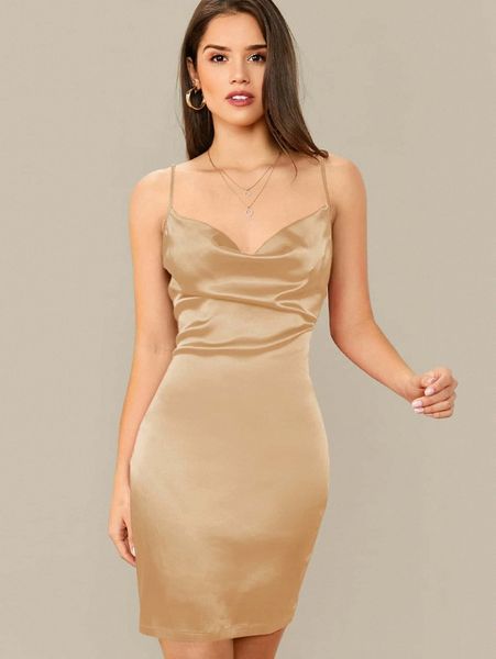 

cowl neck satin cami dress f9i4#, Black;gray