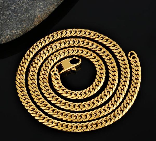 

18k link hip hop 10mm gold plated chains six sided grinding cuban 55cm necklace men's street trendsetter, Silver