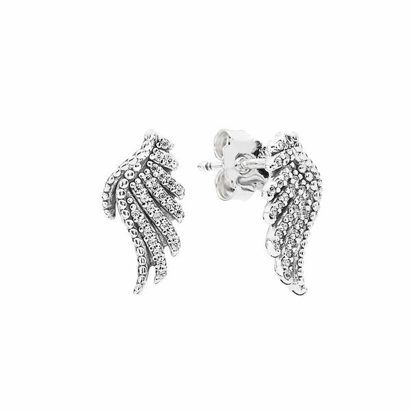 Autentici orecchini a bottone con piume di argento sterling 925, gioielli da donna per ragazze con confezione regalo originale per orecchini con diamanti Pandora CZ