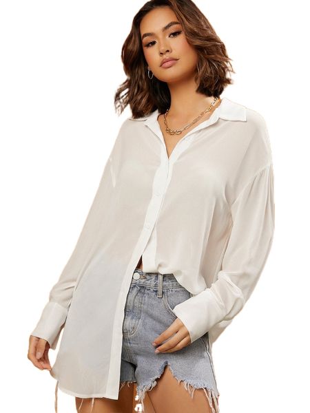 

solid drop shoulder blouse q8sj#, White