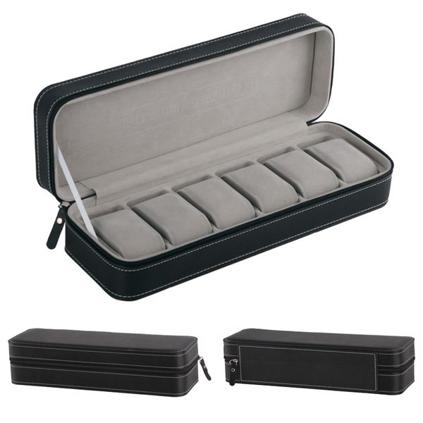 

watch boxes cases 6/8/10/12 slots portable leather watch box your watch good organizer jewelry storage box zipper easy carry men watch box d, Black;blue