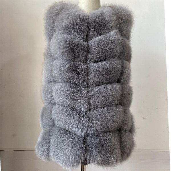 

beiziru real fur vest height 68cm waistcoat woman natural winter warm real natural fur vest sleeveless silver vest 201112, Black