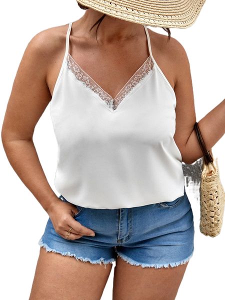 

plus contrast lace cami 08ho#, Black