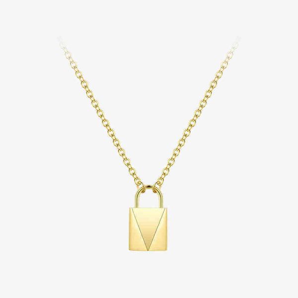 

pendant necklaces cute lock choker necklace women gold color stainless steel geometric femme fashion jewelry 220427, Silver