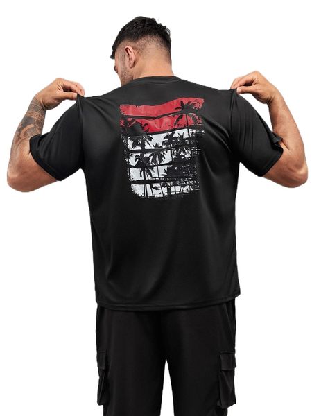 

extended sizes men tropical print tee c779#, White;black