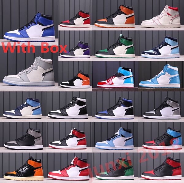 

2022 men basketball shoes silver toe high dark mocha 1 1s sneakers unc patent twist university blue shadow light smoke grey chicago sports t, Black