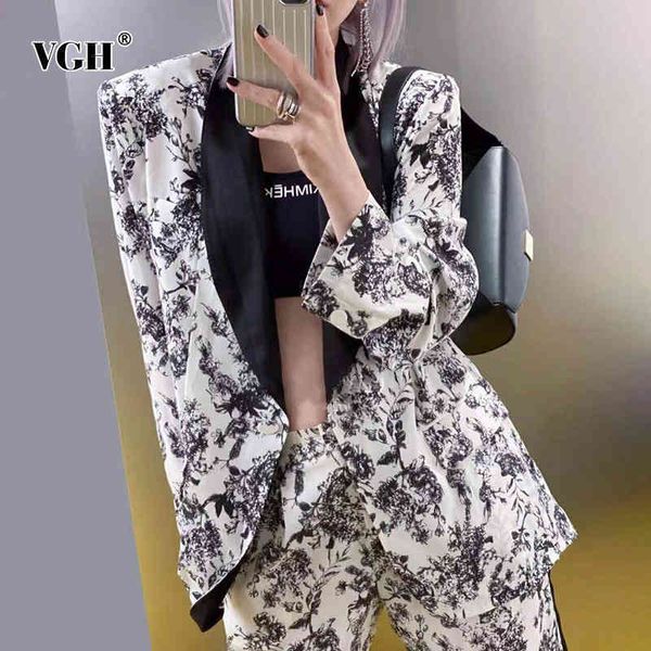 

vintage floral print blazer for women notched long sleeve patchwork pockets loose casual blazers female fashion clothes 210507, White;black