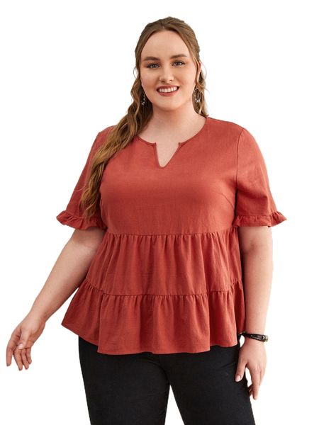 

emery rose plus notched neck ruffle trim blouse i2m3#, Black