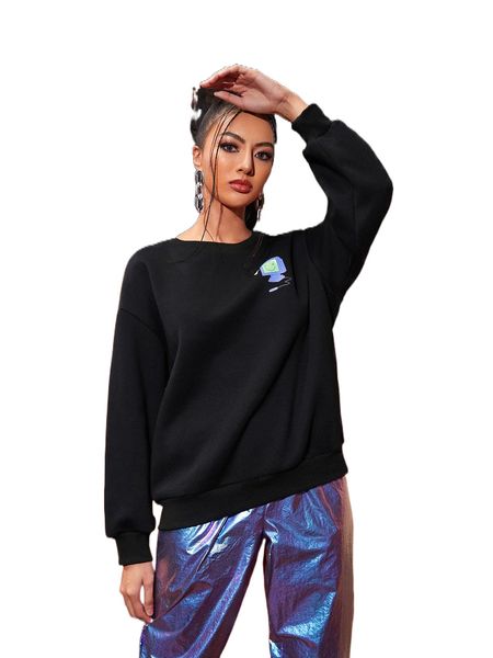 

x bailycrawford drop shoulder cartoon graphic pullover q6wv#, Black