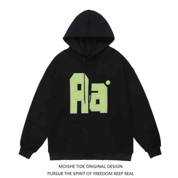 

moishe tide brand letter printed hoodie for men and women loose bf lazy style versatile couple jacket, Black