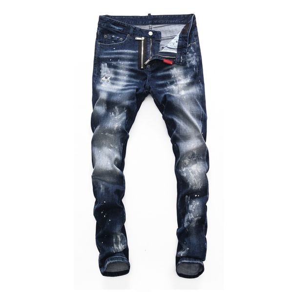 

designer dsq skinny feet pants mens jeans ripped d2 paint splatter retro blue straight jean streetwear beggar streepants zipper fly
