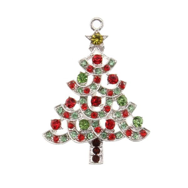 

30 pcs/lot custom pendants rhinestone christmas tree with star charms for xmas gift/decoration, Silver
