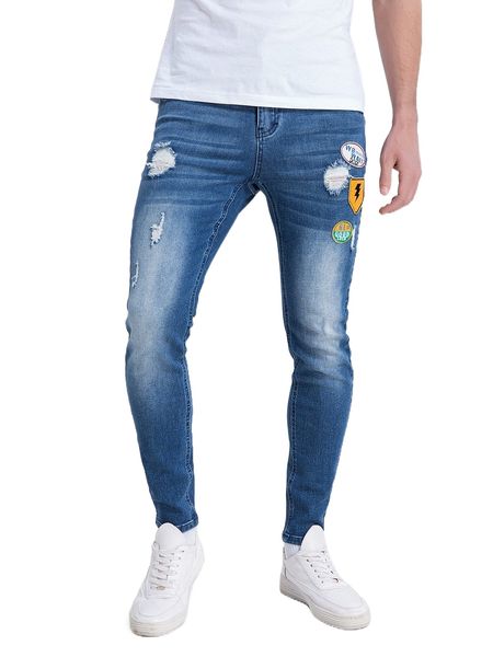 

men ripped patch detail skinny jeans c9k2#, Blue