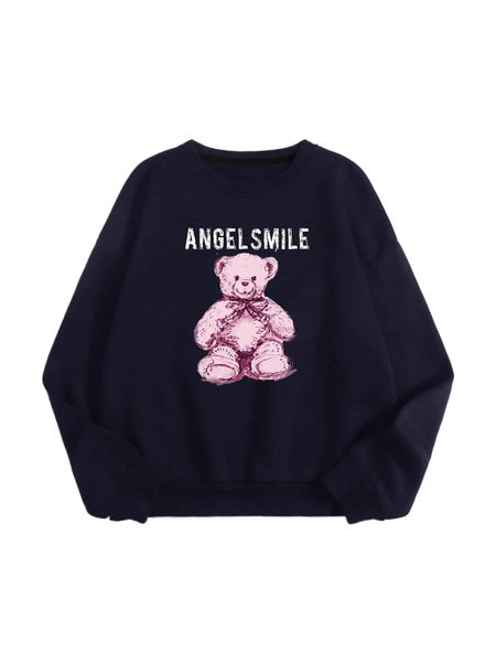 

cartoon & letter graphic pullover d9h0#, Black