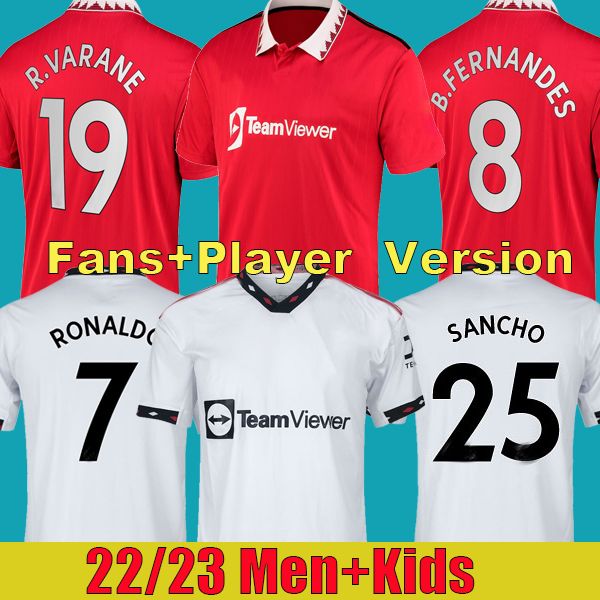 

22 23 mans utds soccer jersey sancho varane greenwood rashford football shirts 2022 2023 men kids kits b.fernandes, Black